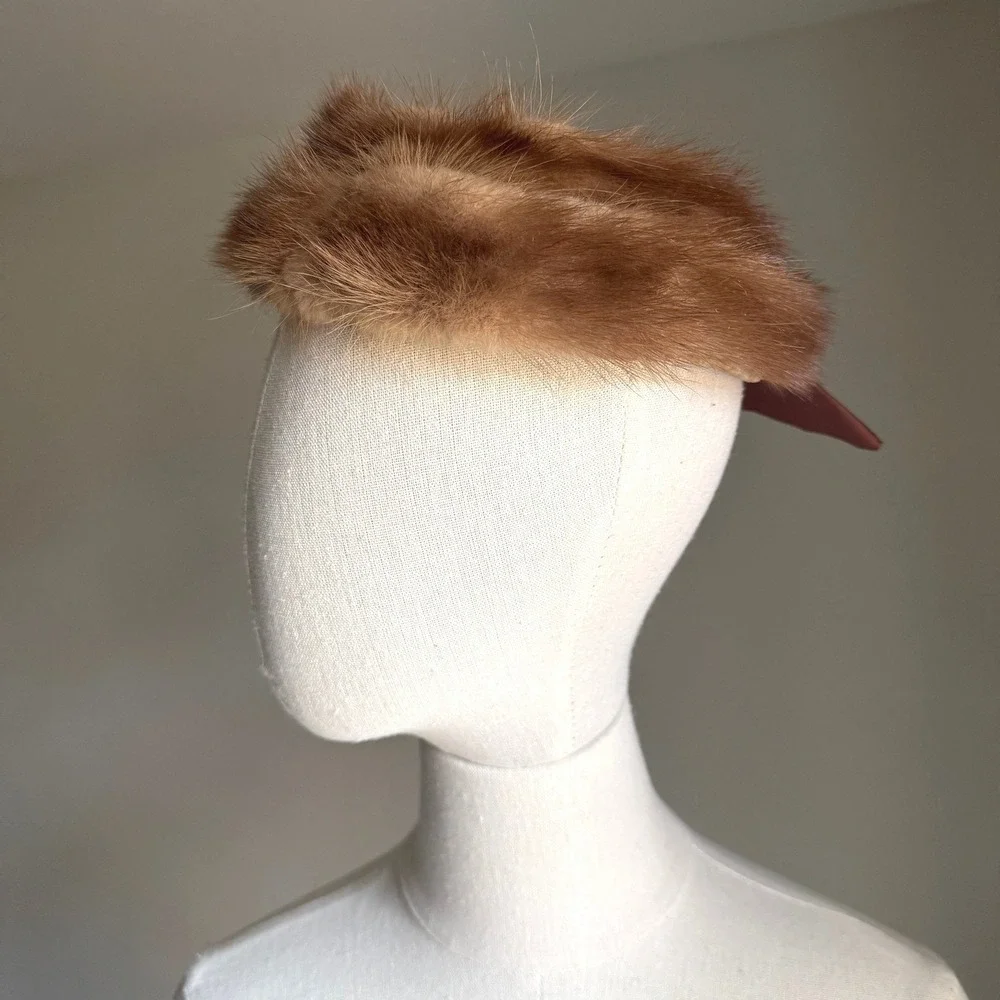 Vintage 50s Genuine Fur Pillbox Hat with Satin Bow Retro‎ Polished Jackie O Glam